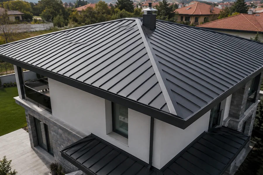 Villa ve konutlarda kenet çatı çözümü Villa ve konutlarda antrasit kenet çatı çözümü — temsili proje görseli